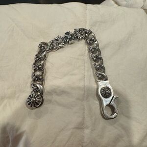Chrome Hearts Silver Chain Bracelet with Floral Accents